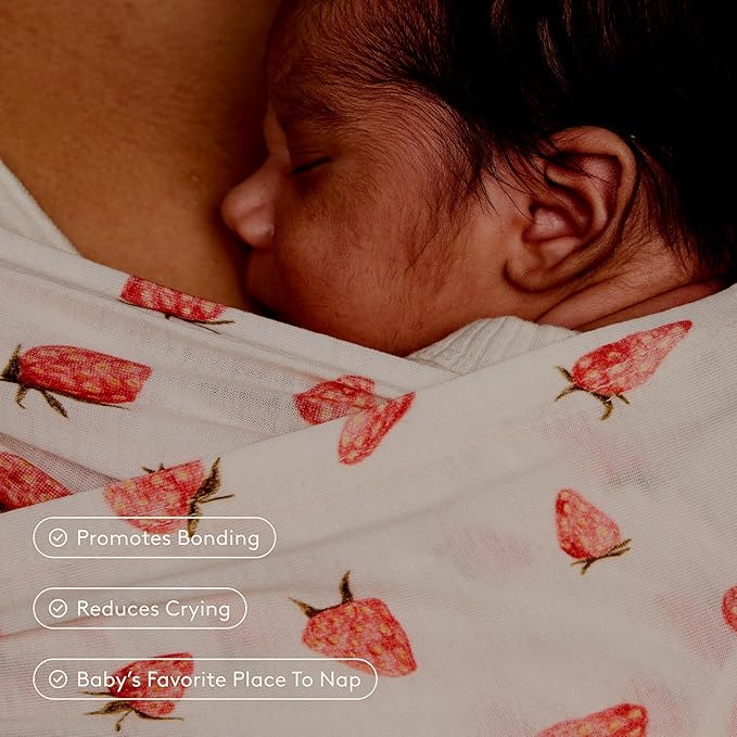 Baby Tula Stretchy Tencel™ Baby Wrap Carrier – Soft Newborn & Infant Wrap Sling, Ergonomic Hands-Free Baby Carrier, Breathable & Adjustable, Eco-Friendly for 8–25 lbs - Strawberry