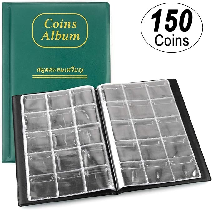 150 Pockets Coin Album, Penny Collecting Book, Souvenir Coins Collection Holder, Ideal for Pressed Pennies Passport, Hobby Coin Collector, Money Specie Display Storage Case (Green)