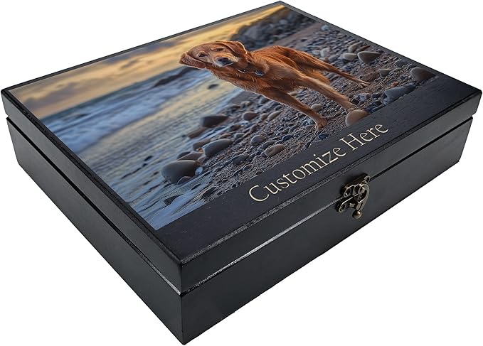 WE Games Custom Color Image Engraved Wooden Treasure Box with Lid & Brass Latch - Black Stained