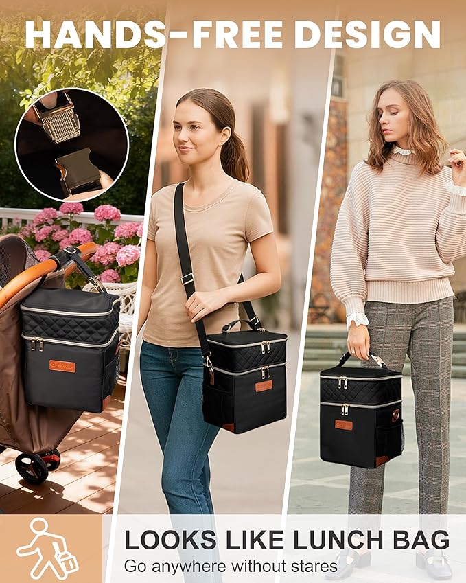 Breastmilk Cooler Bag with Ice Pack, Upgraded Breast Milk Cooler Waterproof Baby Bottle Cooler Bag Fits 6 Baby Bottles Up to 9 Ounce Leak-Proof Bottle Storage Bag for Nursing Moms