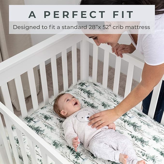 Pobi Baby - Premium Fitted Crib Sheets for Standard Crib Mattress - Ultra-Soft Cotton Blend, Stylish Woodland Pattern, Safe and Snug for Baby (Magical-Woods)