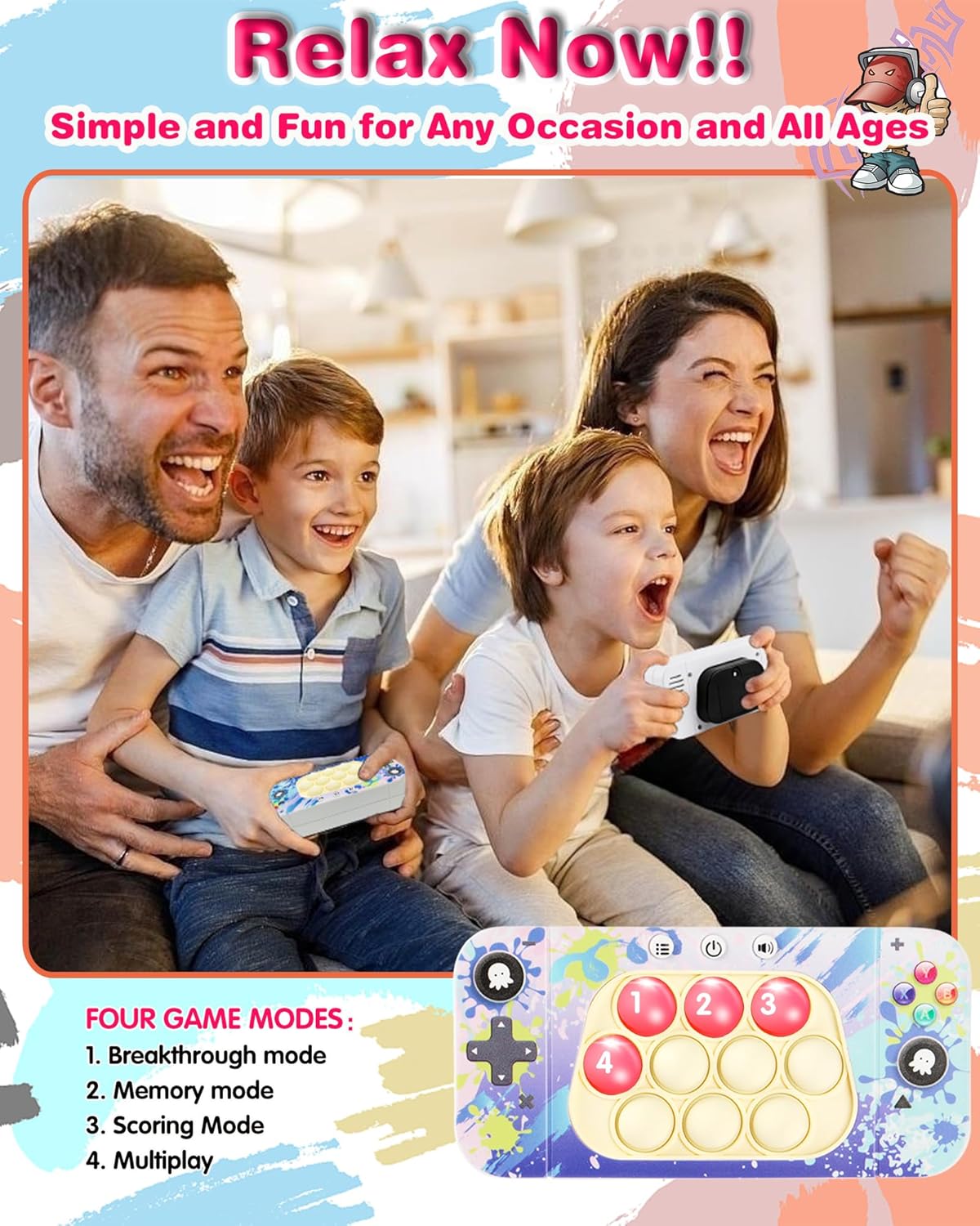 Fast Push Game Fidget Toys for Kids Adults, Quick Push Game, Handheld Sensory Fidget Popper Game Console Toys for Kids 6-12, Birthday Gifts for Boys, Girls, Teen (Camouflage)