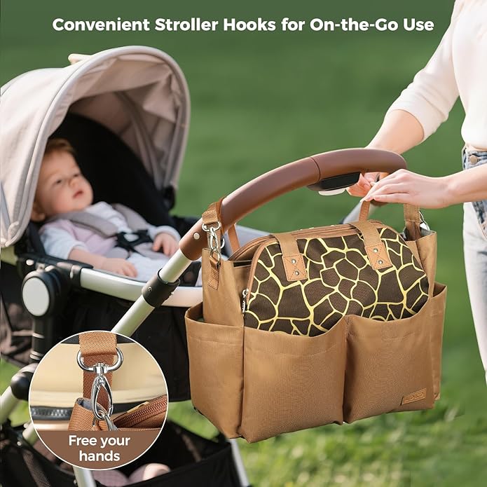 Lekebaby Diaper Bag Tote, Large Diaper Bags Waterproof,Large Mommy Bag Tote Bag Handbag Pink Travel, Black and Beige