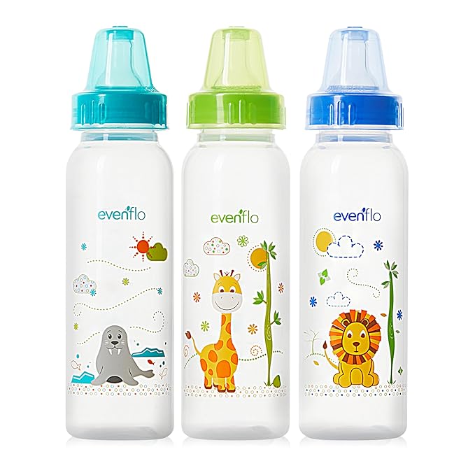 Evenflo Feeding Classic Prints Polypropylene Bottles for Baby, Infant and Newborn - Blue/Green/Teal, 8 Ounce (Pack of 48)