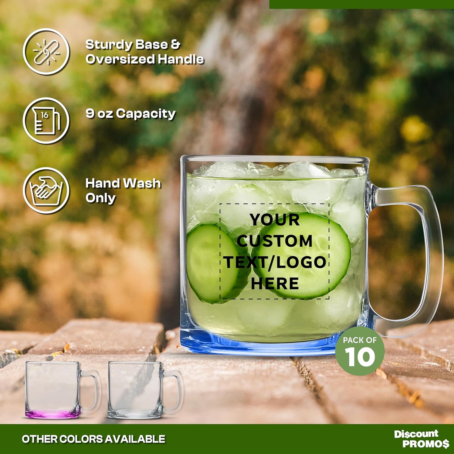 DISCOUNT PTOMOS Custom Small Glass Coffee Mugs 9 oz. Set of 10, Personalized Bulk Pack - Perfect for Coffee, Tea, Espresso, Hot Cocoa, Other Beverages - Blue