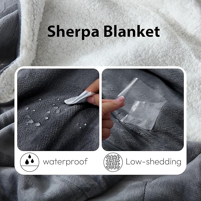 NANPIPER Sherpa Blanket Twin Size for Couch, Warm and Lightweight Throw, Soft Fuzzy Plush Fleece for Winter, Castlerock Grey 60x80 Inches