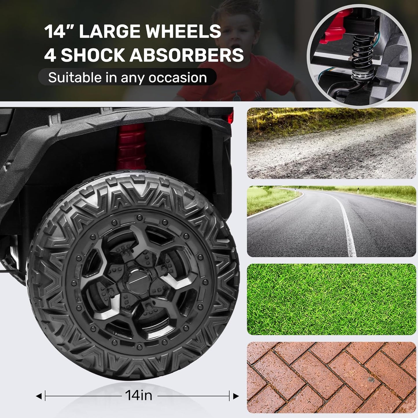 ANPABO 24V 4X4 Ride on Car Truck w/Remote Control, 4WD/2WD Switchable Kids UTV, 19" Spacious Seat, 4 Shock Absorbers, Soft Start, Music Player, Electric Car for Kids Ages 3+(Black