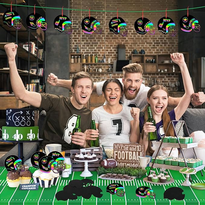 JULMELON 36 PCS Football Crafts for Kids, Rainbow Scratch Paper Art for Kids Football Party Favors Helmet Scratch Off Cards for Birthday Party Supplies School Activities