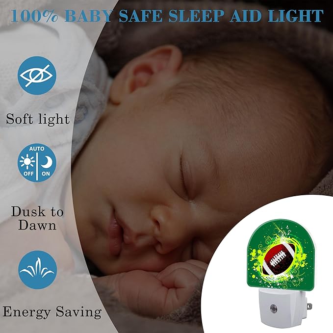 Night Light for Kids Girls Boys, Abstract American Football LED Night Light Plug into Wall with Dusk to Dawn Sensor for Room Decor, Hallway, Kitchen, Bathroom, Nursery, Stairs