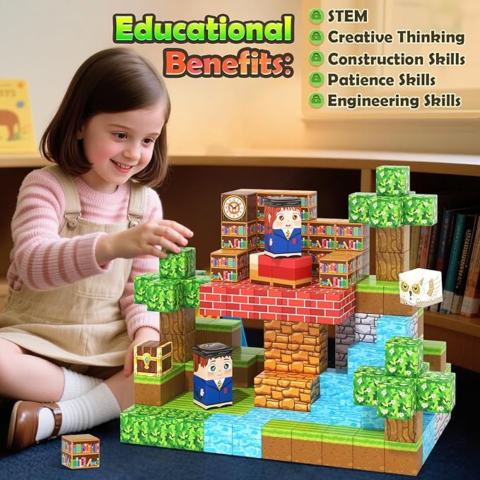 150PCS Magnetic Blocks - Build Mine Magnet World Forest Library Adventure Set, Building Toys for Boys Girls 3+, Magnetic Tiles Cubes Montessori Sensory Toys for Kids Ages 3-5 6-8 8-12 Kids Game Toys