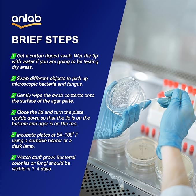 Nutrient Agar Petri Dishes Science Project Kit | Pre-Poured Agar Plates and Cotton Swabs for Science Experiments | Bacteria Science Kit - Sealed Separately (Items of 60)