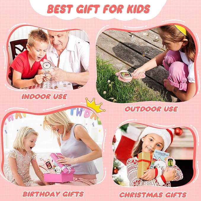 100X Handheld Microscope with 2" LCD Screen, Magnifying Glass for Kids with 8 LED Lights, Christmas Birthday Gifts for Children