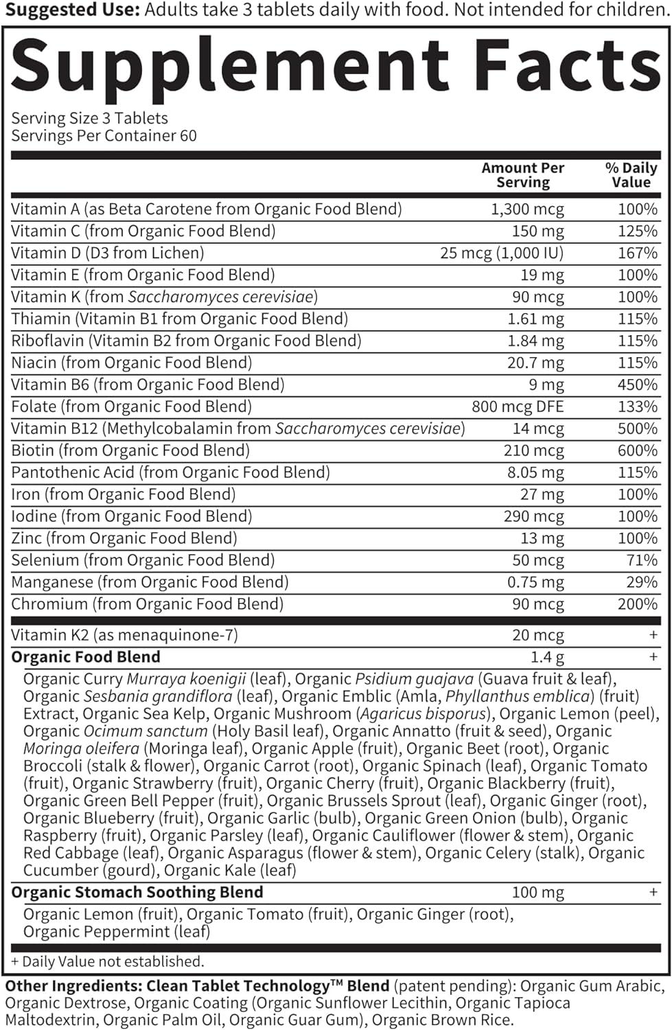 Garden of Life Organics Prenatal Vegan Whole Food Multivitamin Tablets, Folate not Folic Acid & Stomach Soothing Blend for Women, Peppermint, 180 Count