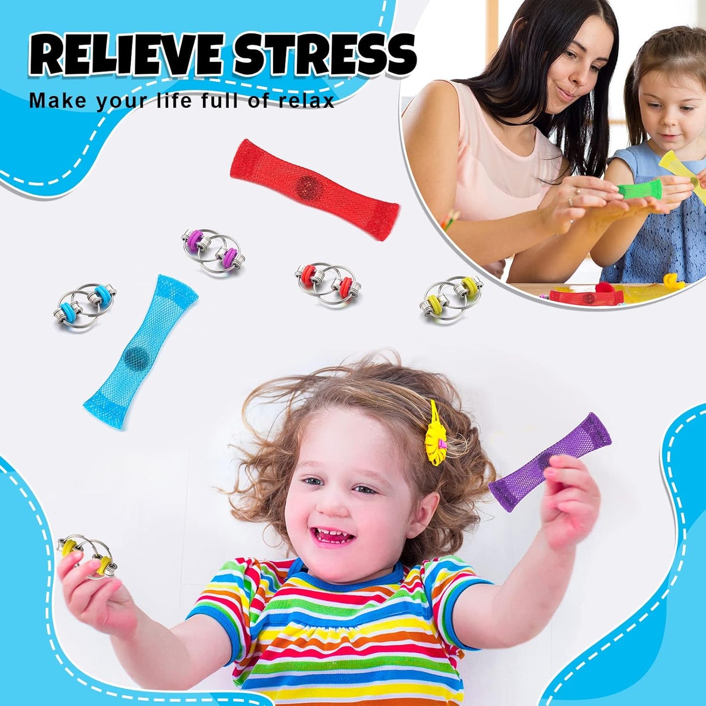 80 Pcs Fidget Toys Bike Chain Fidget Toy Flippy Fidget Toy Soothing Fidgets Stress Anxiety Relief for Teens Adults ADHD Autism Finger Toys, 5 Colors (40 Pcs)