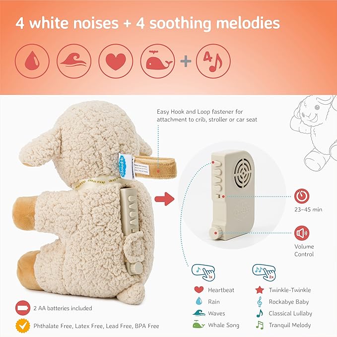 Cloud b Sound Machine with White Noise Soothing Sounds | Cuddly Stuffed Animal | Adjustable Settings and Auto-Shutoff | Sleep Sheep