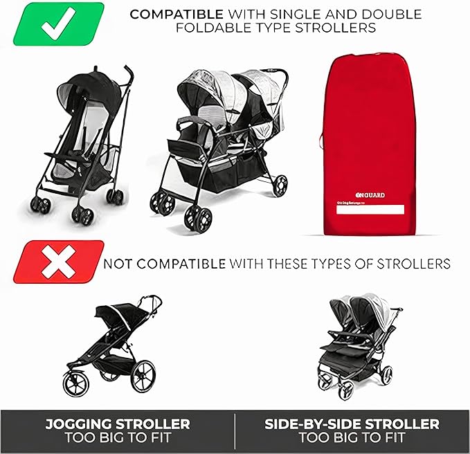 ONGUARD Waterproof Single and Double Stroller Bag for Airplane - Travel Stroller Cover for Air Travel and Storage - Gate Check Bag Backpack- Baby Airplane Essentials - Red