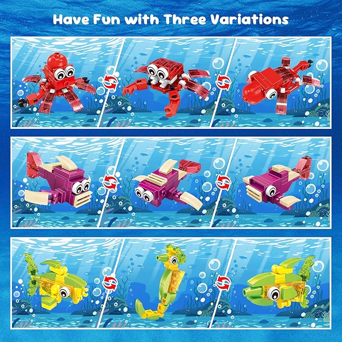 12 Packs 36 Kinds of Marine Animals Building Blocks Toy, DIY Marine Animals Building Blocks Sets for Classroom Prizes Toy,Birthday Favors for KidsIdeas for Boys and Girls Ages 6-12