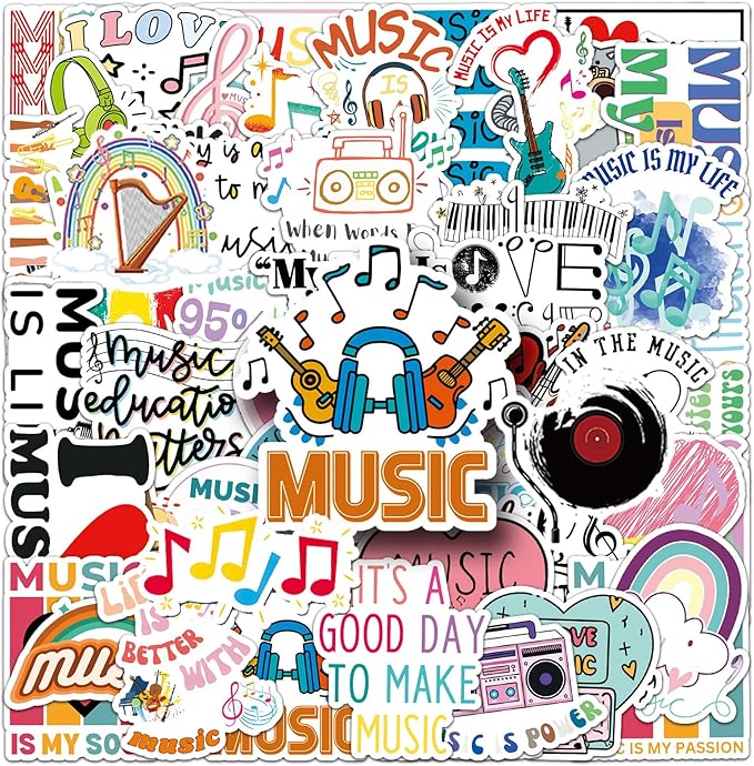 100PCS Music Stickers, Funny Music Gifts for Student Vinyl Waterproof for Water Bottle Laptop Luggage Guitar Gifts for Teens Girls Kids Adult Students