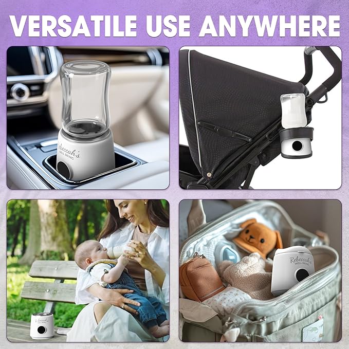 Portable Bottle Warmer for Travel with built in Nightlight, Fast 4 Heat Settings, Lightweight, Leak-Proof Design & Safe Rechargeable Baby Bottle Warmer for Breastmilk Formula or Water, Travel-Friendly