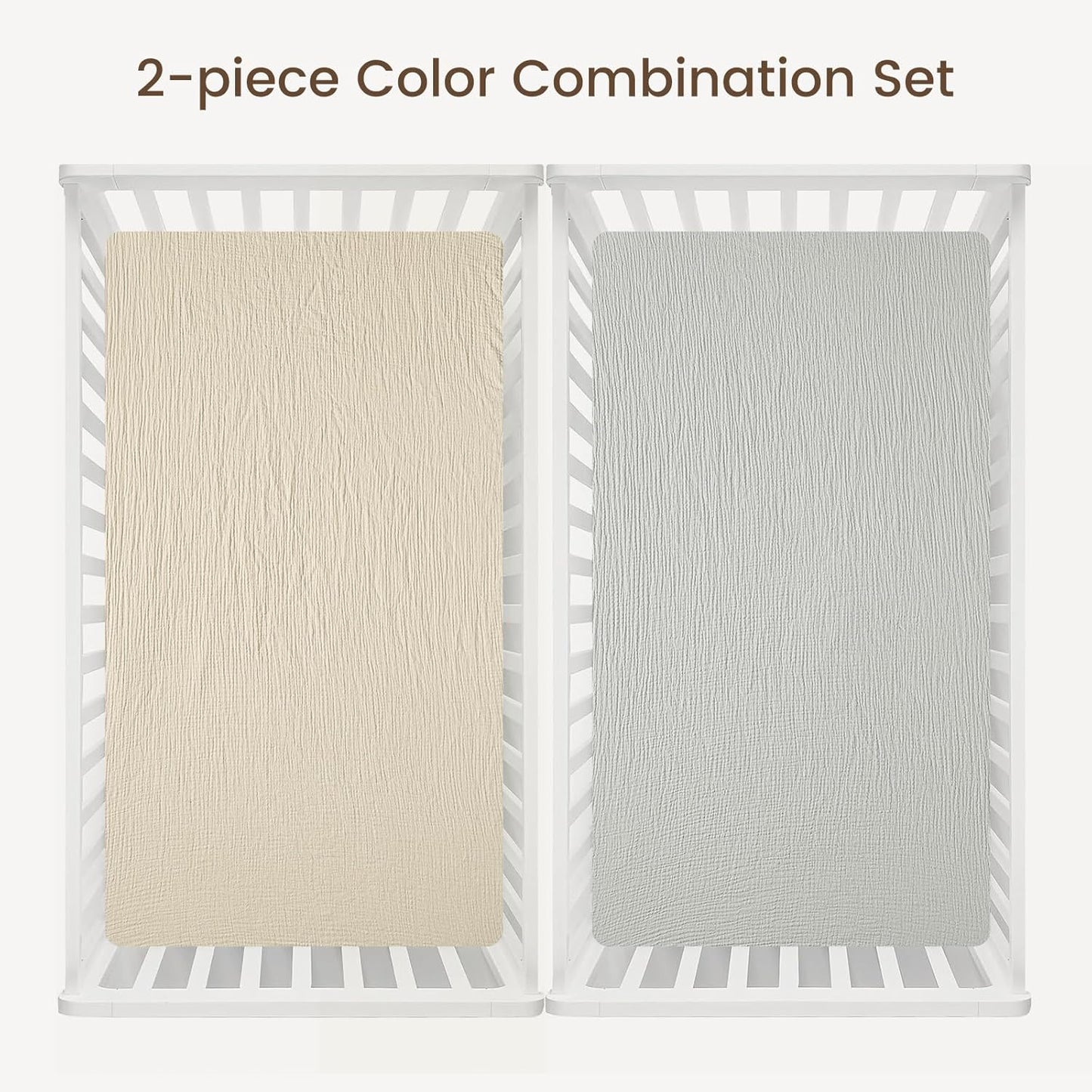 david's kids Muslin Crib Sheets for Boys Girls, 2 Pack 100% Cotton Soft Breathable Fitted Baby Sheet Set, 28x52 Inch Fits Standard Crib and Toddler Mattresses, Oat Milk & Light Gray