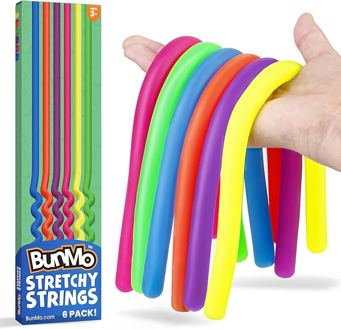 BUNMO Sensory Toys Stretchy Strings for Toddlers 3+ - Stimulating & Addictive Fidget Toys for Kids - Hours of Fun for Kids - Non-Mouthable Toy 3+ - Smooth 6 Pack