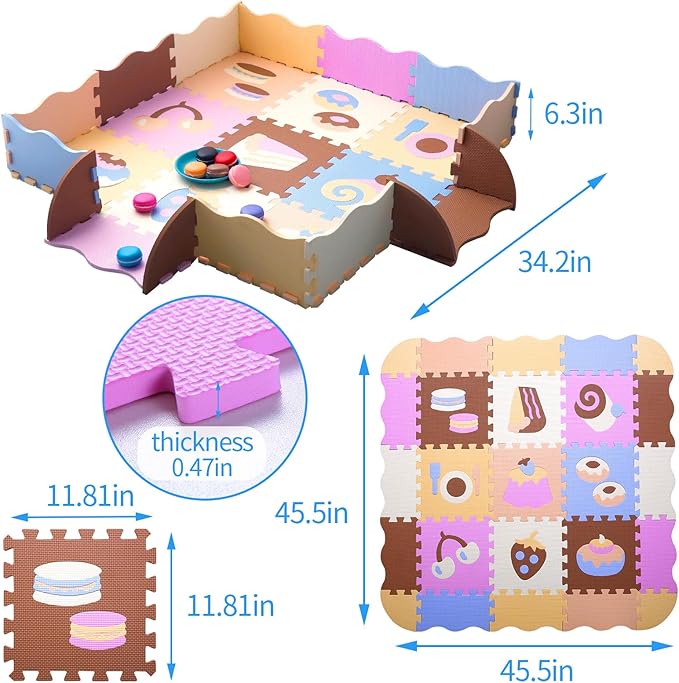 Coolcandy Baby Play Mat, 25Pcs Interlocking Puzzle Floor Mat, with Safety Fence - 0.4" Thick Non-Toxic EVA Foam Play Mat, for Infants & Toddlers 3-36 Months, Soft Puzzle Tiles for Play Areas