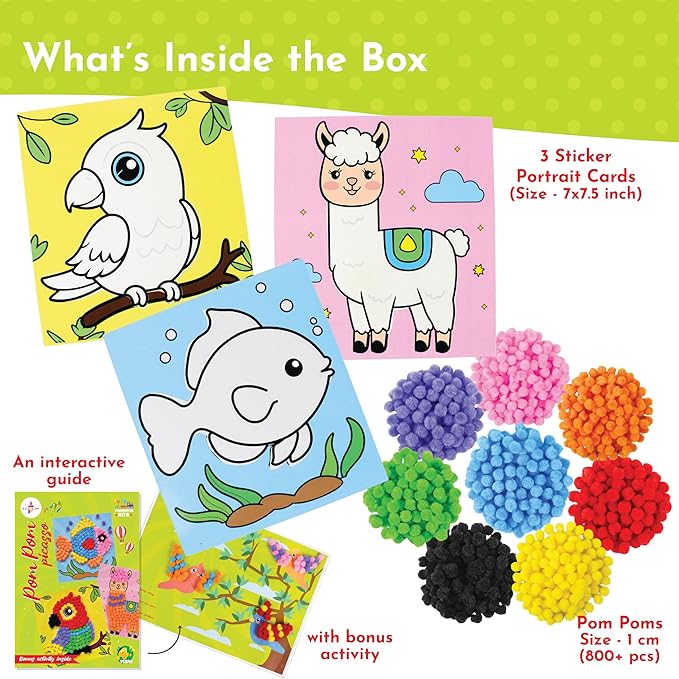 Kalakaram Pom Pom Picasso DIY Art & Craft Kit – Mess-Free Creative Activity for Kids, Pom Pom Craft & Activities, Gifts for Girls & Boys Ages 4, 5, 6, 7, 8, 9, Fun DIY Craft Kits for Children