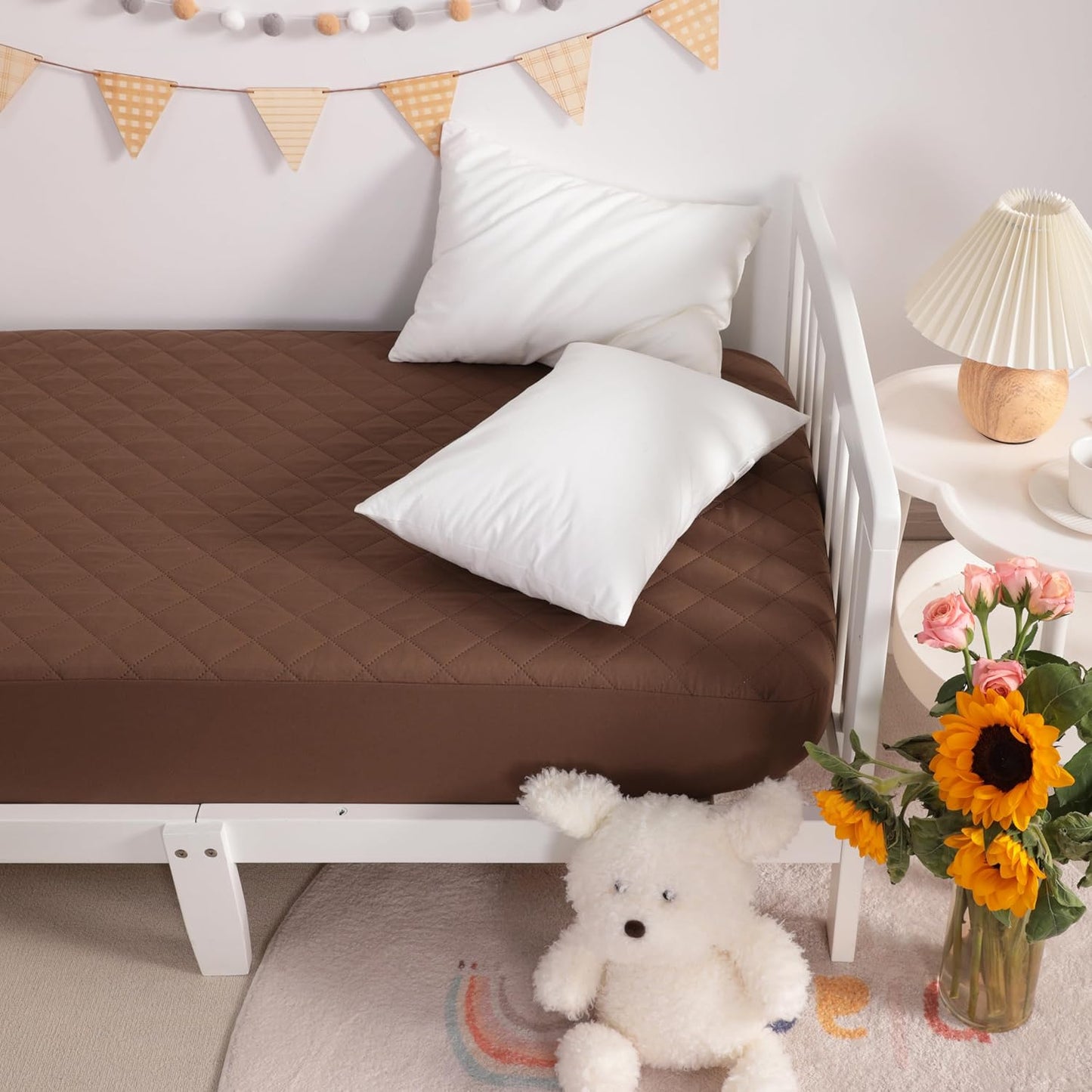 NTBAY 2 Pack Waterproof Mini Crib Mattress Protector, Quilted 24"x38" Fitted Mattress Cover - Machine Washable - Soft and Breathable Baby Mattress Pad Sheet for Mini Crib and Baby Playards, Brown