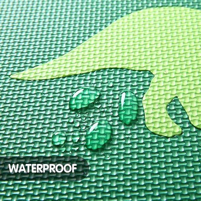 Foam Play Mat for Kids，25Pcs Square Interlocking Puzzle Floor Mat，Baby Play Mat Floor Mat Foam Puzzle Playmat for Toddlers with Fence - Green Dinosaurs