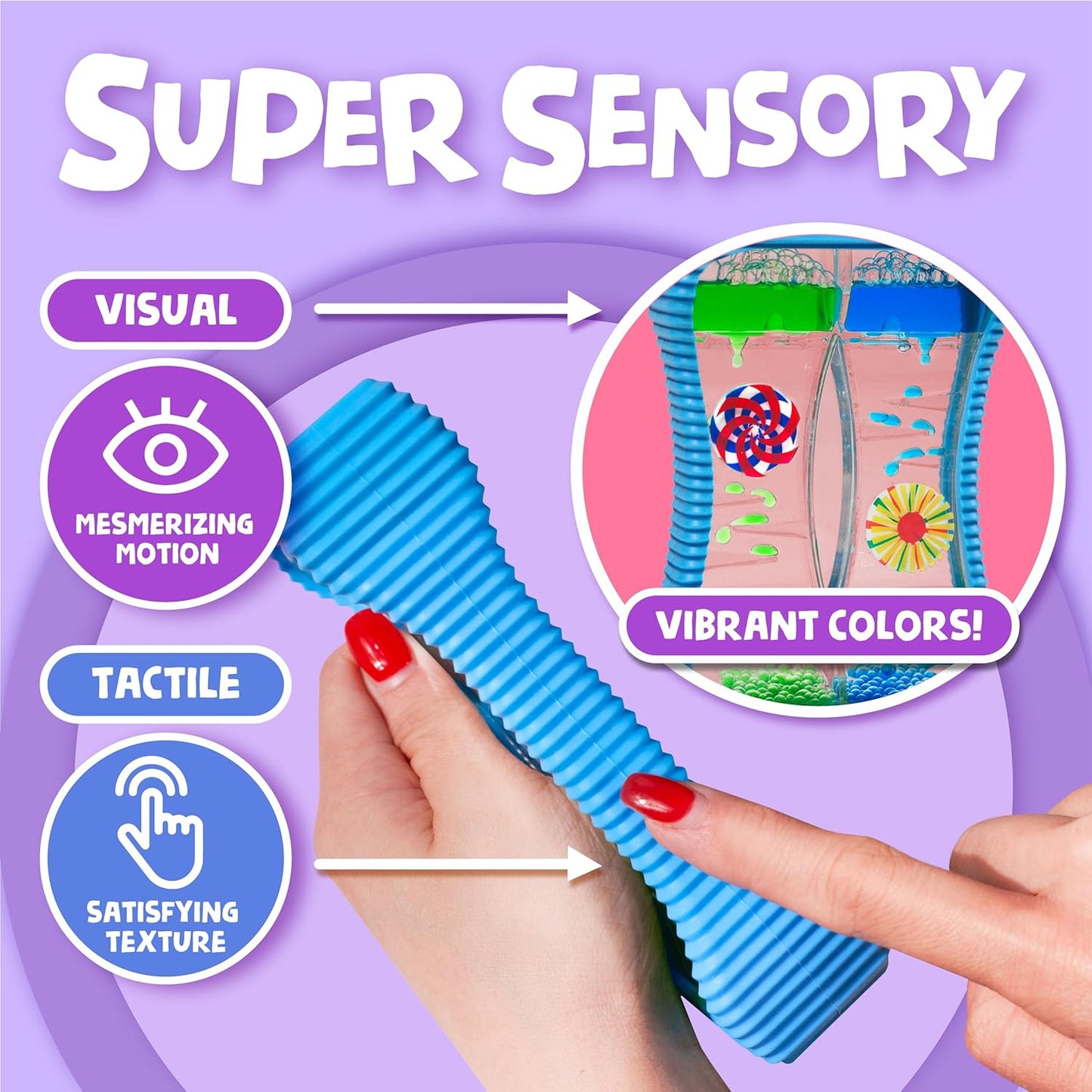 BUNMO Liquid Motion Bubbler with Sensory Texture - Liquid Timer - Bubble Timer - Liquid Motion Sensory Toys for Autism, Calming & Sensory Exploration - Kid Sensory Bottles Tubes - Large Blue