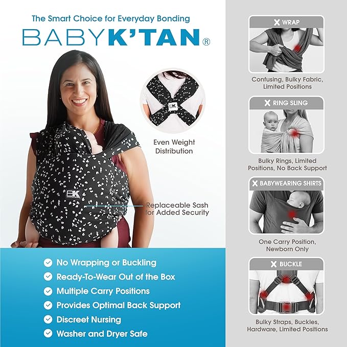 Small-Petite Original Baby K'tan Baby Carrier: #1 Easy Pre-Wrapped, Soft, Slip-On, No Rings, No Buckles | 5 in 1 Baby Sling Gift | Infant Wrap for Newborn to Toddler up to 35lb Women 2-4, Men up to 36