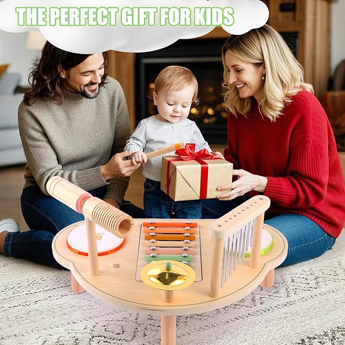 Asweets 7 in 1 Kids Drum Set for Toddlers Wooden Xylophone Musical Instruments Kit Play Set for Toddler Baby Drum Set Montessori Toys Sensory Toys Birthday Gifts for Girls Boys (Cloud)