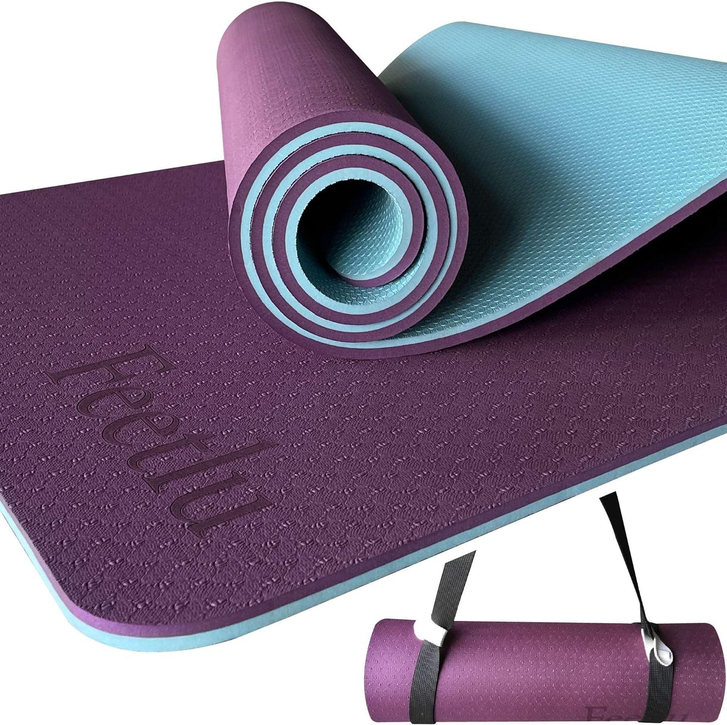 Extra Thick Exercise Yoga Mat with Strap - 2/5 Inch (10MM), Non-Slip Workout Mat for Yoga, Pilates, and Floor Exercises
