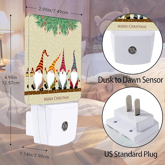 Christmas Santa Claus Dusk to Dawn Night Light, Auto Sensor Lamp Home Indoor Stairway Kitchen Corridor, Night Lights Plug into Wall Decor, Boys Girls Women Men Room Gifts