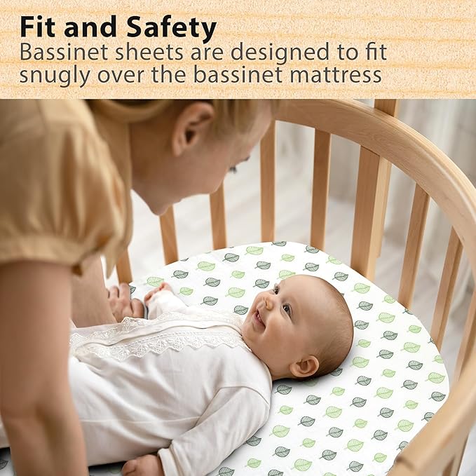 3-Pack Organic Muslin Bassinet Fitted Sheets, Compatible with Halo, Snoo, Graco, Dream On Me, Delta, and Other Standard Size Bassinets - Fits Oval, Hourglass, & Rectangle Shapes (32 x 16 x 4 Inches)