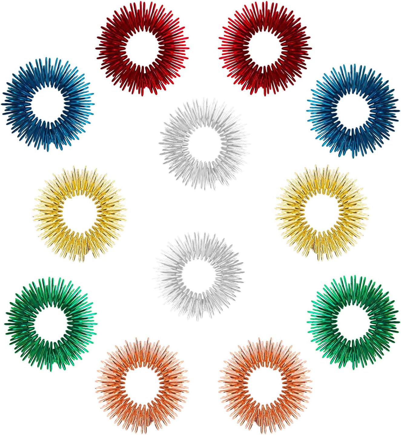 12 Pieces Fidget Rings Spring Acupressure Rings Sensory Rings Trichotillomania Fidget Toys Stress Relief Toys Set for Adults, Silent Stress Reducer (Red, Orange, Blue, Green, Silver, Gold)