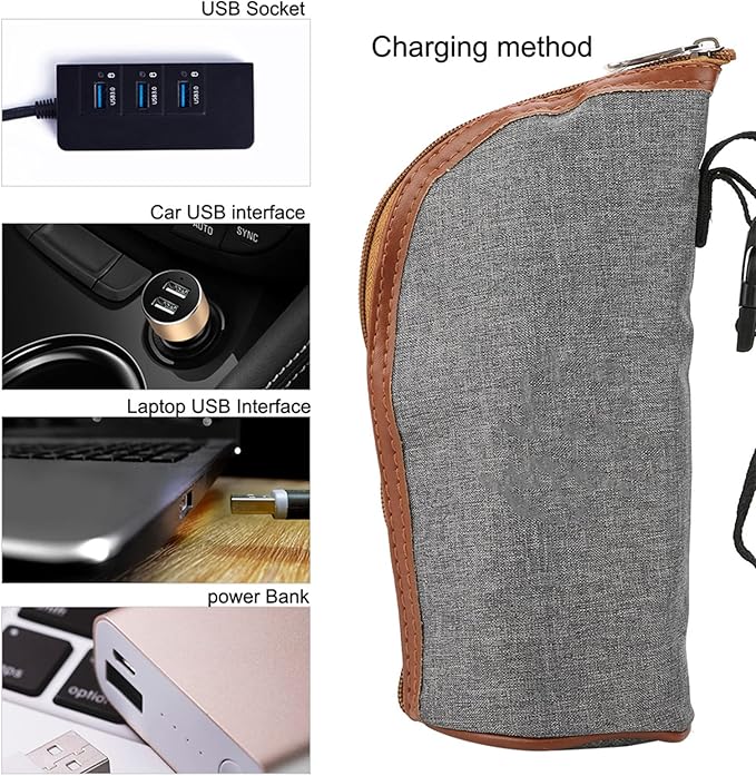 AUNMAS USB Bottle Warmer Heating Bag, Portable Travel Mug Milk Heater Feeding Bottle Infant Storage Bag