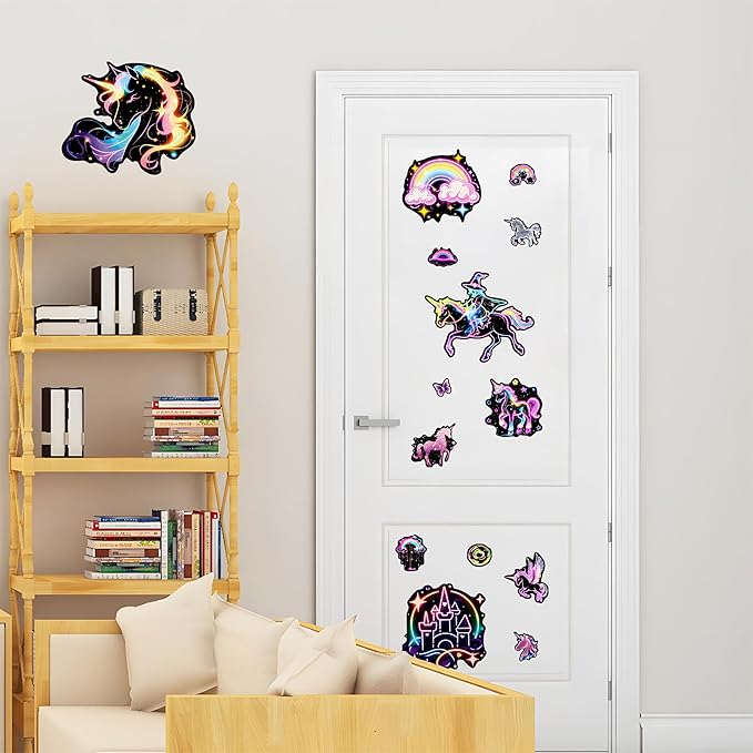 Glow in The Dark Unicorn Wall Decals, Neon Fantasy Rainbow Unicorn Wall Stickers for Girls Room, Colorful Diamond Star Love Room Decor, Baby Girl Boy Bedroom Ceiling Nursery Decoration