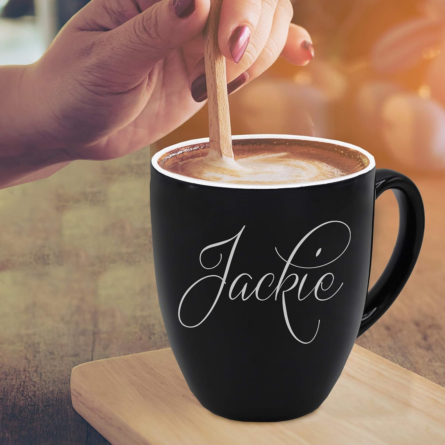 Custom Engraved Coffee Latte Mug - Personalized Coffee and Tea Cup (Black)