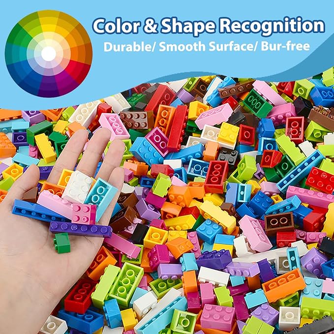 1000 Pieces Classic Building Bricks in 15 Popular Colors and 12 Mixed Shapes, Creative Small Building Blocks Set Learning Educational Toy Gift for Kids, Compatible with All Major Brands