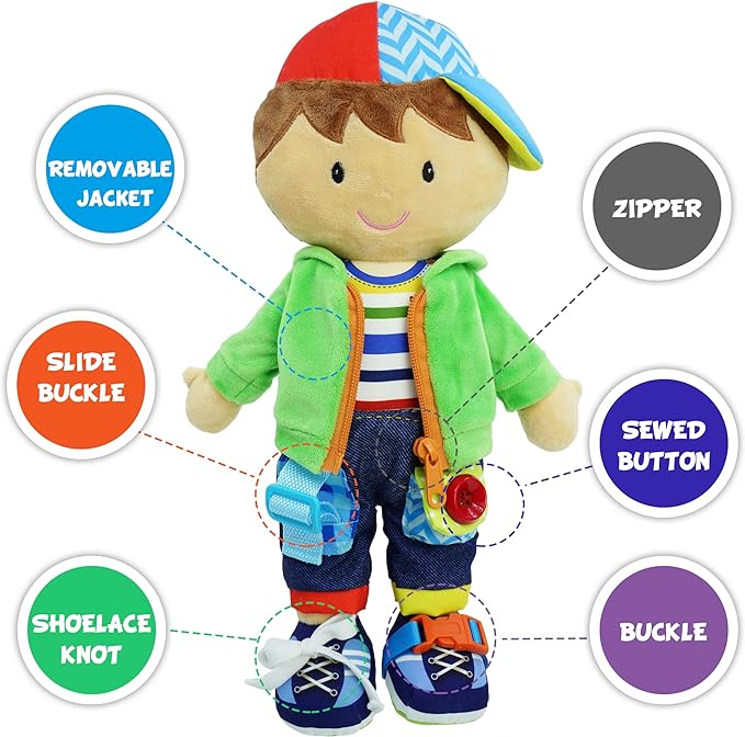 June Garden 15.5" Dressy Friends Terry - Educational Stuffed Plush Doll for Kids and Toddlers 2 Years and Up - Montessori Buckle Soft Toy