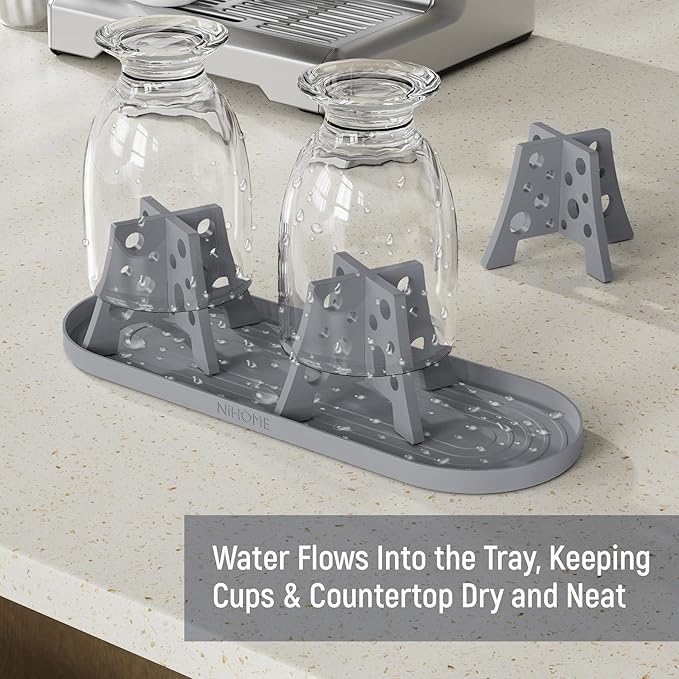 NiHome Silicone Water Bottle Drying Racks Set of 3 with Drip Tray,Cheese Style for Faster Drying,Bottle Dryer Racks Fit for Stanley YETI Cups Owala Sports Bottle Baby Bottle Thermoses Mugs