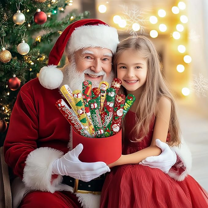 Childom 36 Pcs Christmas Slap Bracelet,Xmas Bracelet Gifts,Christmas Decorations,Birthday Goodie Bag Stuffers for Party Favors,Bracelets Bulk for Birthday Holiday School Classroom Prizes Outdoor