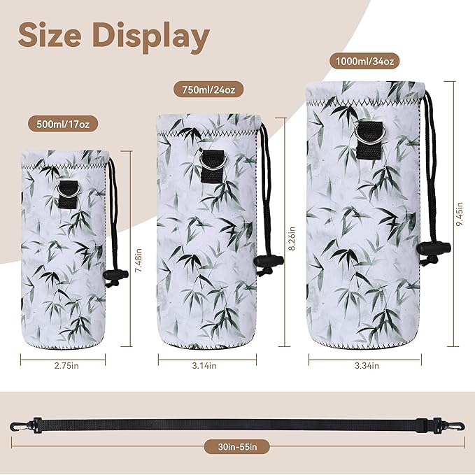 RICHEN Neoprene Water Bottle Carrier Bag with Adjustable Shoulder Strap,Insulated Water Bottle Cover for Stainless Steel/Glass/Plastic Bottles