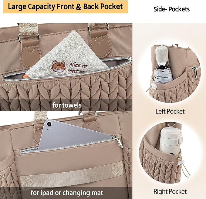 Diaper Bag Tote, Large Tote Baby Diaper Bag with 15.6" Laptop Compartment and Insulated Pockets, Crossbody Hospital Bags