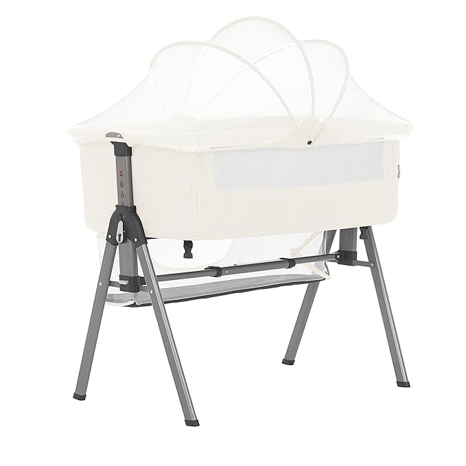 Dream On Me Lotus Bassinet and Bedside Sleeper in Ivory, Lightweight and Portable Baby Bassinet, Adjustable Height Position, Easy to Fold and Carry Travel Bassinet- Carry Bag Included