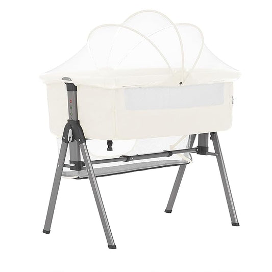 Dream On Me Lotus Bassinet and Bedside Sleeper in Ivory, Lightweight and Portable Baby Bassinet, Adjustable Height Position, Easy to Fold and Carry Travel Bassinet- Carry Bag Included