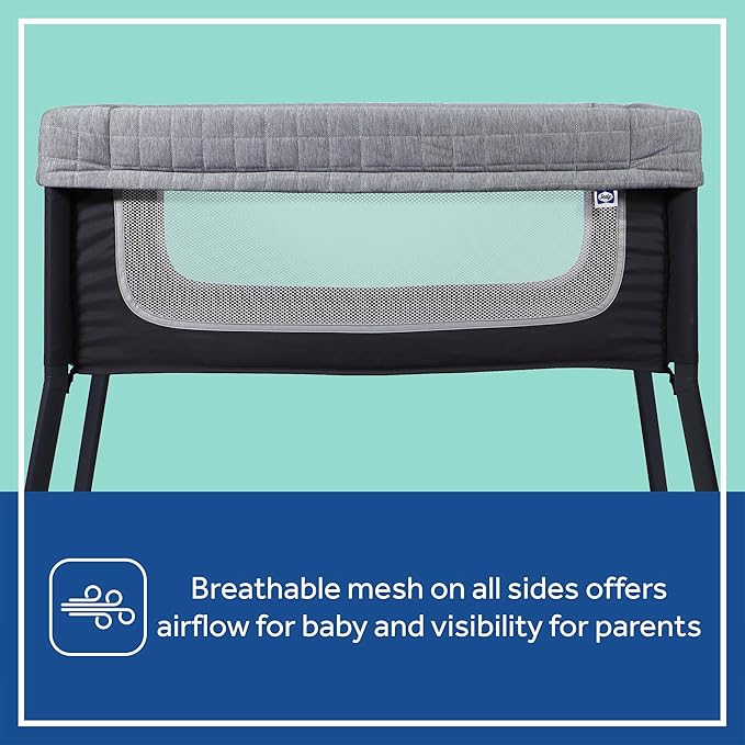 SEALY BABY Cozy Soft Breathable Bassinet & Bedside Sleeper Bed, Lightweight Airy Mesh Newborn Crib, Safe & Comfortable for Room Sharing, Storage Pocket, Tool-Free Assembly