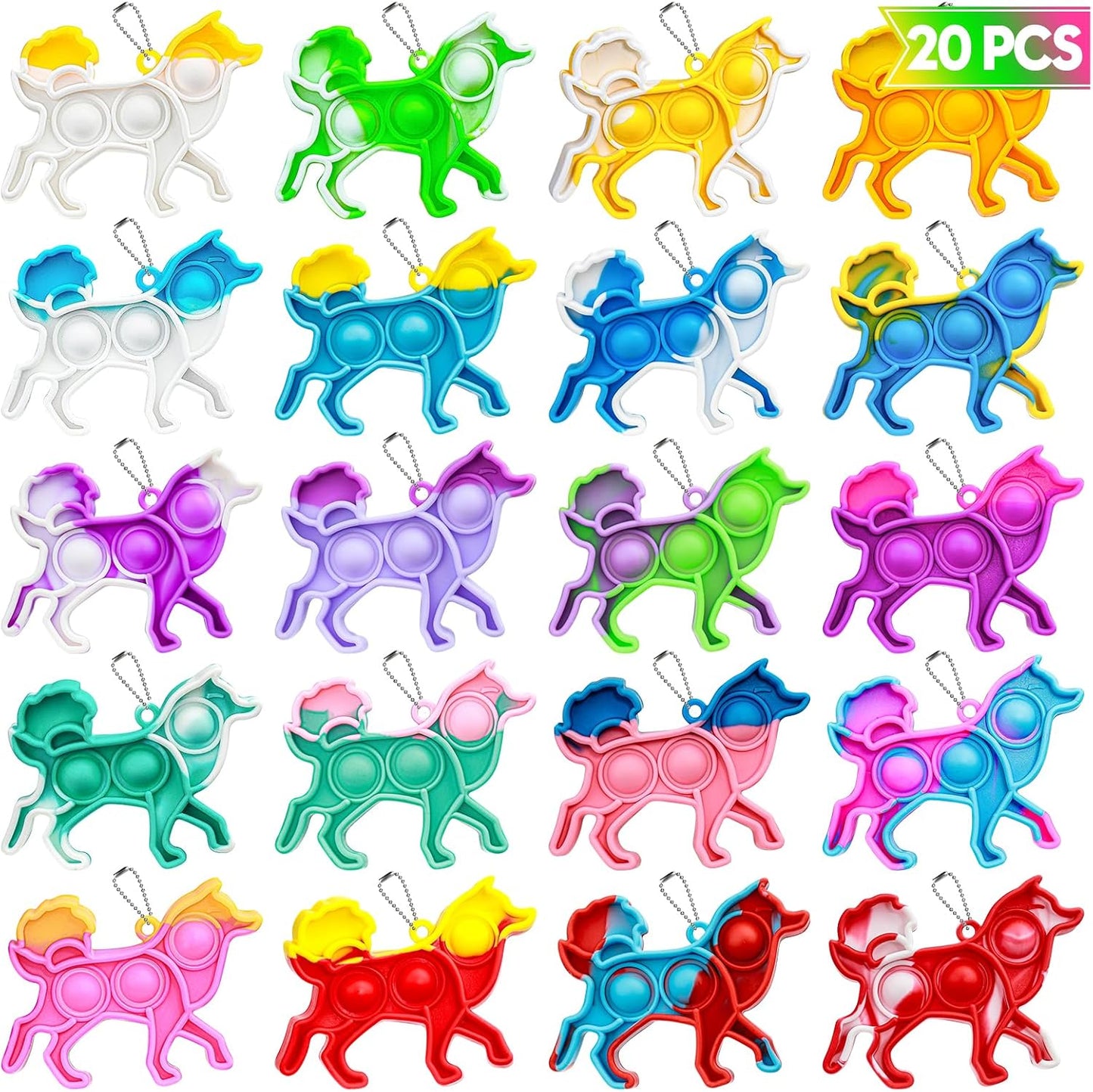 Pop Fidget Toys Bulk Its Birthday Party Favors for Kids 20 PCS Cute Dog Mini Pop Keychain It Sensory Fidget Toy Packs Fidgets for Classroom Prizes for Kids Birthday Goodie Bag Stuffers