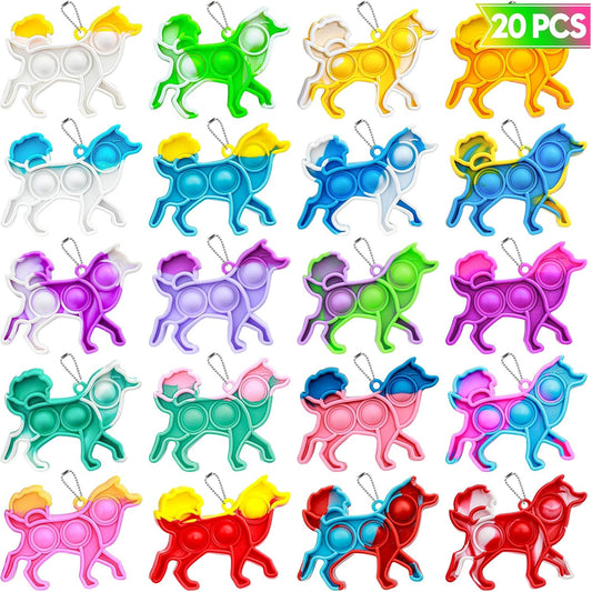 Pop Fidget Toys Bulk Its Birthday Party Favors for Kids 20 PCS Cute Dog Mini Pop Keychain It Sensory Fidget Toy Packs Fidgets for Classroom Prizes for Kids Birthday Goodie Bag Stuffers